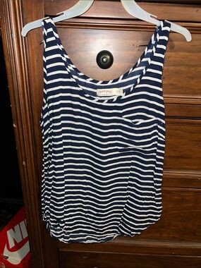 Faded Glory Navy & White Striped Scoop Neck Tank